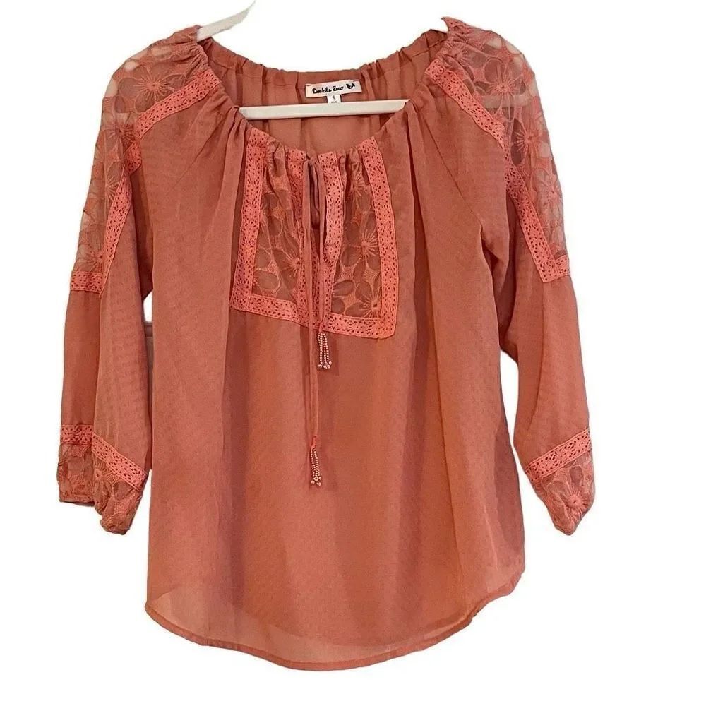 Double Zero Floral Pink Lace Boho Blouse Small